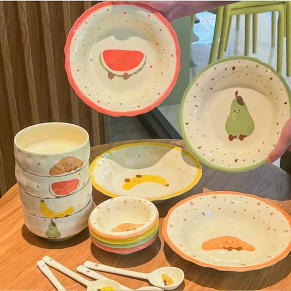Đĩa sứ đựng thức ăn hoạ tiết siêu cute size 8.2inch